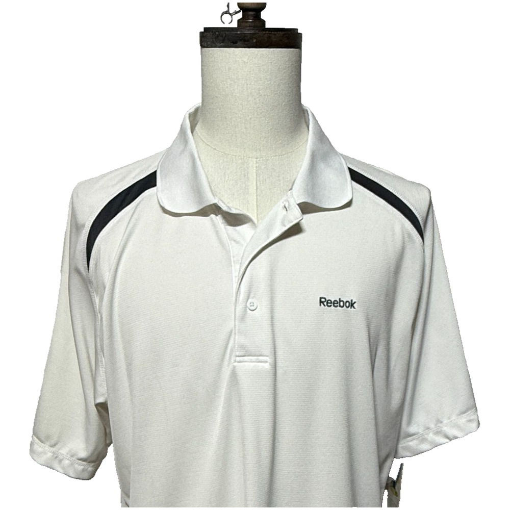 Reebok Shirt Mens XL White Side Stripes Play Dry‎ Polo Short Sleeve Golf NWT